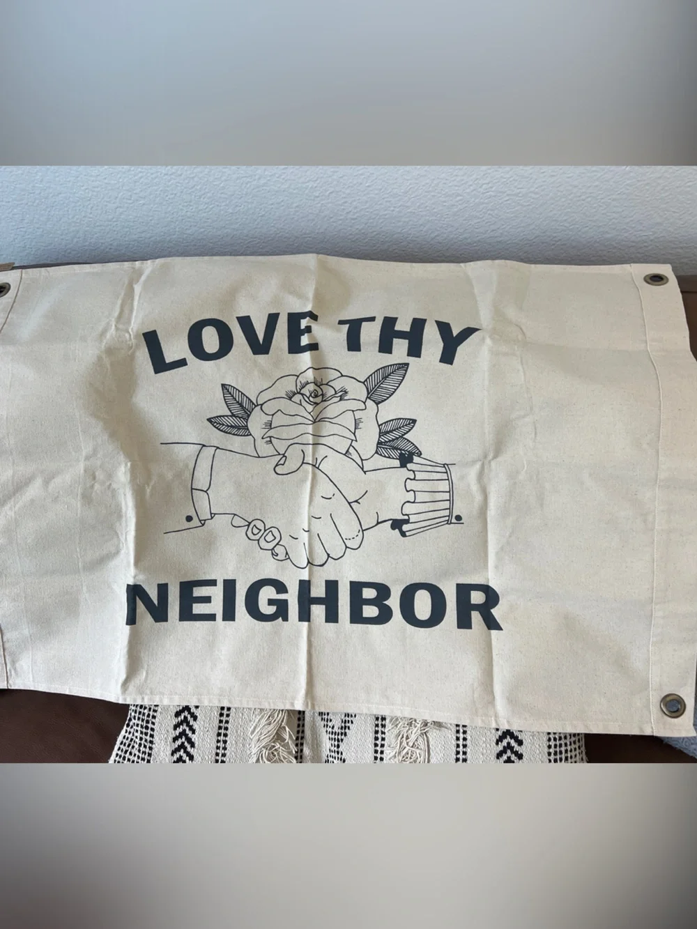 🥀 Love Thy Neighbor Canvas Wall Banner - Natural ✌️